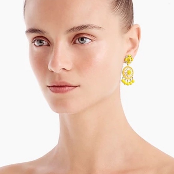 NWT J Crew Yellow & White Beaded Drop Earrings - Picture 2 of 7